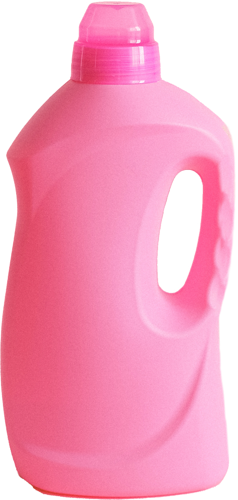 Silhouetted pink plastic laundry detergent bottle